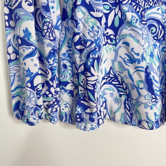 Lilly Pulitzer XSmall Blue Willa Top Royal Purple 60 Animals Tie V Neck Blouse - Picture 5 of 11